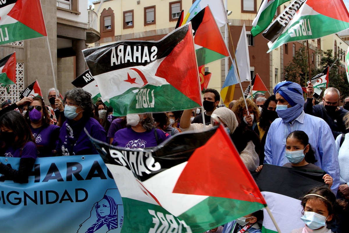 Spain: Sahwari protest in Tenerife Protest against government position in Spain off western sahara in Tenerife where sahrawi and canarian people claimed for Sahara. Tenerife Spain Copyright: Mercedesx ...