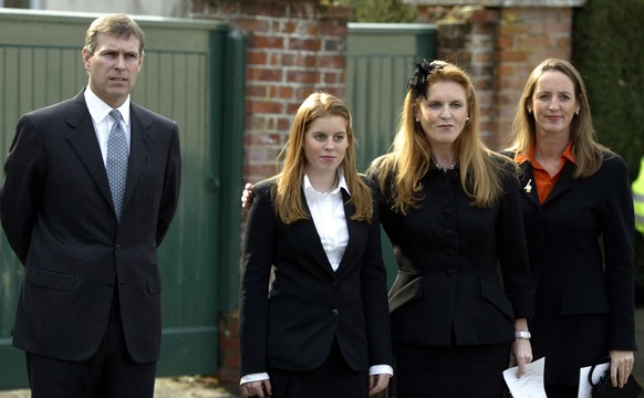 ODIHAM, ENGLAND - MARCH 24: (L-R) Prince Andrew, Princess Beatrice, The Duchess of York Sarah Ferguson and her sister Jane Luedeckee at All Saints Church, Odiham, Hampshire, England for a Thanksgiving ...