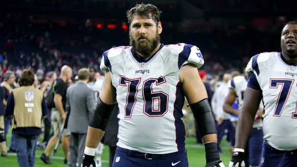 DEC 13 2015: New England Patriots tackle Sebastian Vollmer (76) leaves the field following the Patriots 27-6 win over the Houston Texans from NRG Stadium in Houston, TX. Credit image: NFL American Foo ...