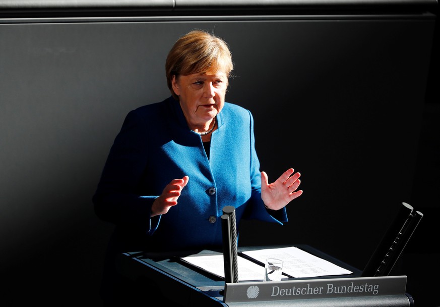 German Chancellor Angela Merkel speaks during a session at the lower house of parliament Bundestag in Berlin, Germany, October 17, 2018. REUTERS/Fabrizio Bensch