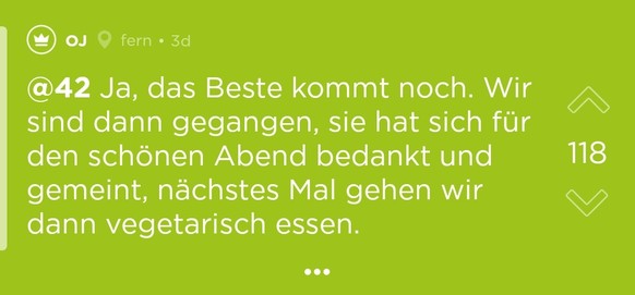 Also dann ein richtiges Steak, oder was stellt sich die junge Dame vor?