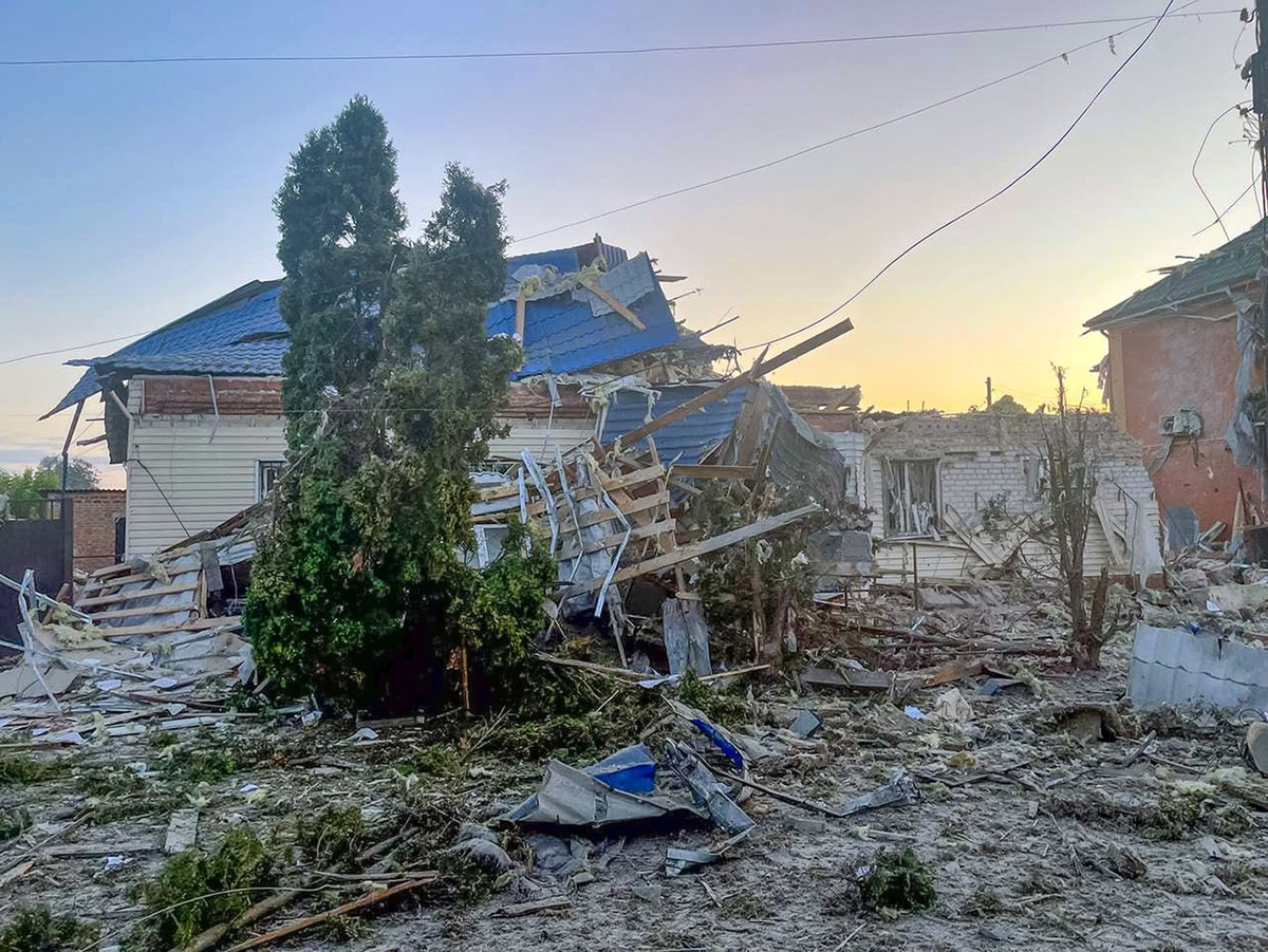 This photo released by the acting Governor of Kursk region Alexei Smirnov telegram channel on Tuesday, Aug. 6, 2024, shows a damaged house after shelling by the Ukrainian side in the city of Sudzha, K ...