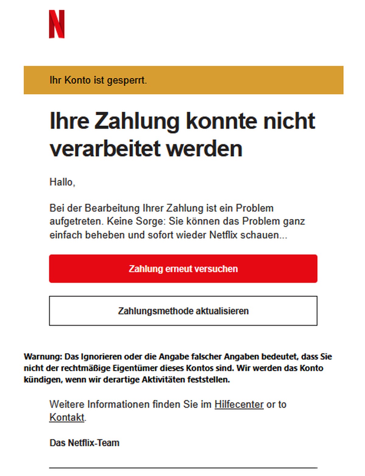 Die Verbraucherzentrale teilte einen Screenshot der gefälschten Netflix-Mail.