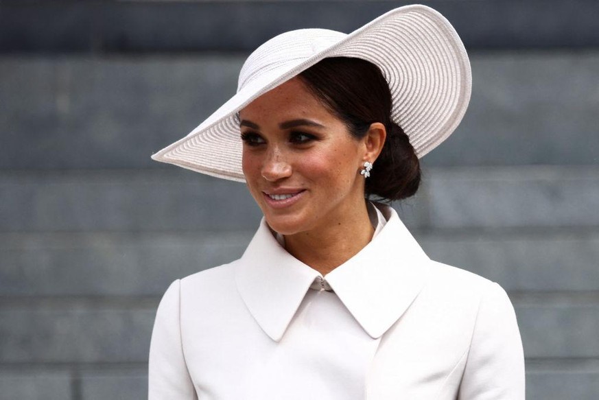 LONDON, ENGLAND - JUNE 03: Meghan, Duchess of Sussex departs after the National Service of Thanksgiving to Celebrate the Platinum Jubilee of Her Majesty The Queen at St Paul's Cathedral on June 3, 202 ...