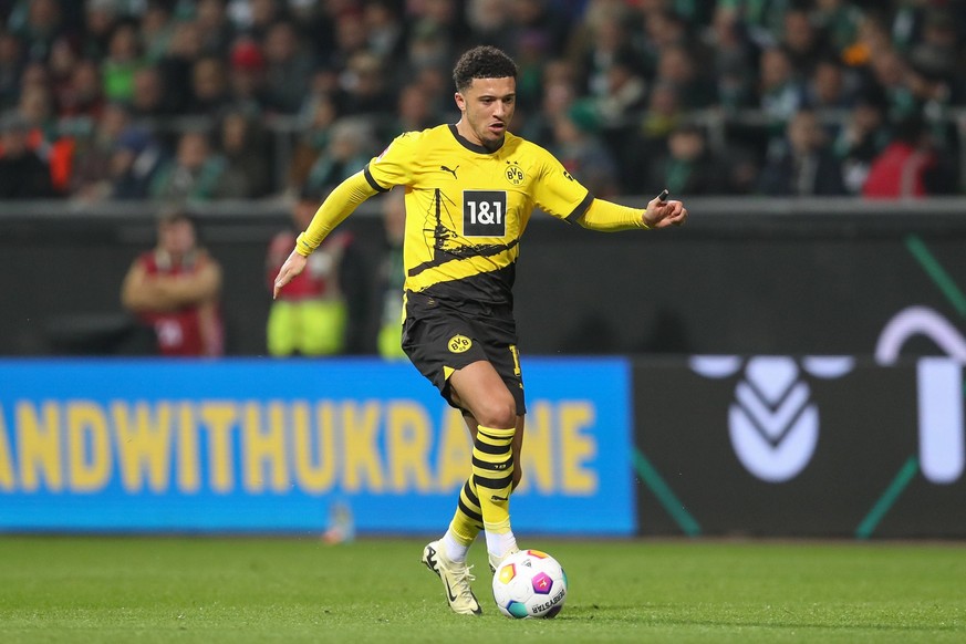 09.03.2024, xtgx, Fussball 1. Bundesliga, SV Werder Bremen - Borussia Dortmund emspor, v.l. Jadon Sancho Dortmund, 10 Freisteller, Einzelbild, Ganzkoerper, single frame DFL/DFB REGULATIONS PROHIBIT AN ...