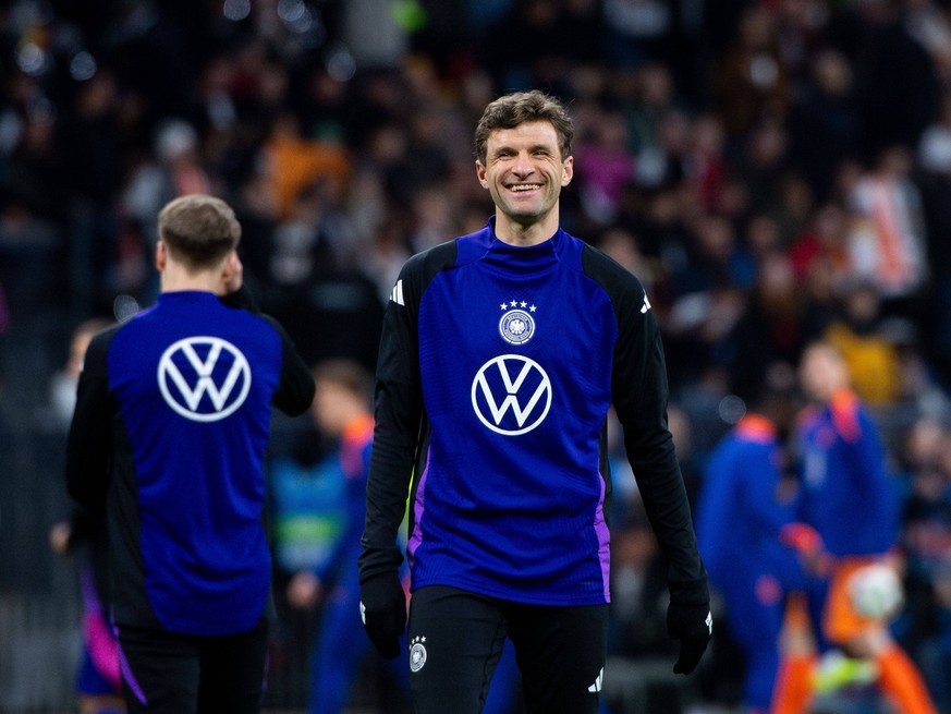 Thomas Mueller Deutschland, 13 lacht, GER, Deutschland vs Niederlande, DFB Fussball Nationalmannschaft Herren, Laenderspiel, Saison 2023/2024, 26.03.2024 DFB regulations prohibit any use of photograph ...