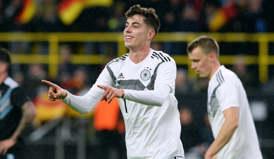 Fussball, Herren, Deutschland, Nationalmannschaft, Freundschaftsspiel Signal Iduna Park Dortmund: Deutschland weiss - Argentinien schwarz Jubel Kai Havertz GER nach seinem Tor zum 2:0. Jubel, Freude,  ...