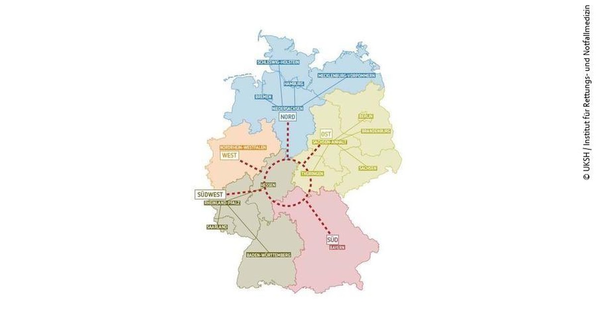 Für die strategische Patientenverlegung wurde Deutschland in fünf Kleeblatt-Regionen eingeteilt.
