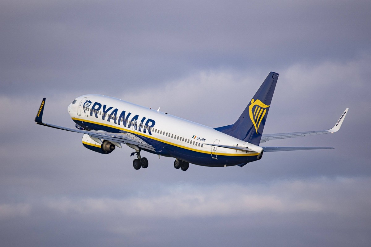Ryanair Boeing 737-800 Aircraft Departs From Amsterdam Ryanair Boeing 737-800 aircraft as seen during take-off and fly and phase departing from Amsterdam Schiphol Airport, flying to Dublin Ireland. Th ...
