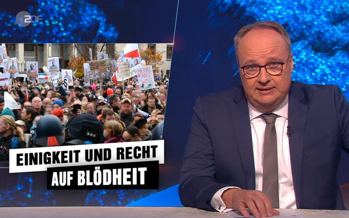 Demodeppen: Oliver Welke giftete gegen den Kampf für das "Grundrecht, jederzeit andere Menschen anstecken zu dürfen".