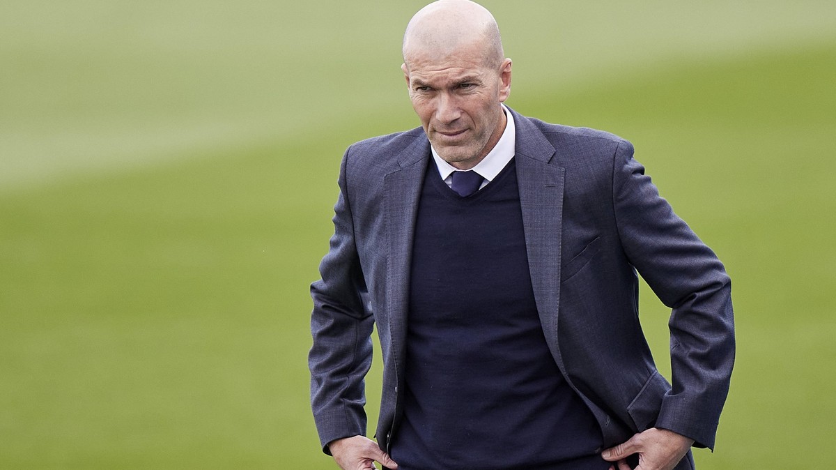 ESP: Real Madrid-Villarreal CF La Liga Santander. Real Madrid coach Zinedine Zidane during the La Liga match between Real Madrid and Villarreal CF played at Alfredo Di Stefano Stadium on May 22, 2021  ...