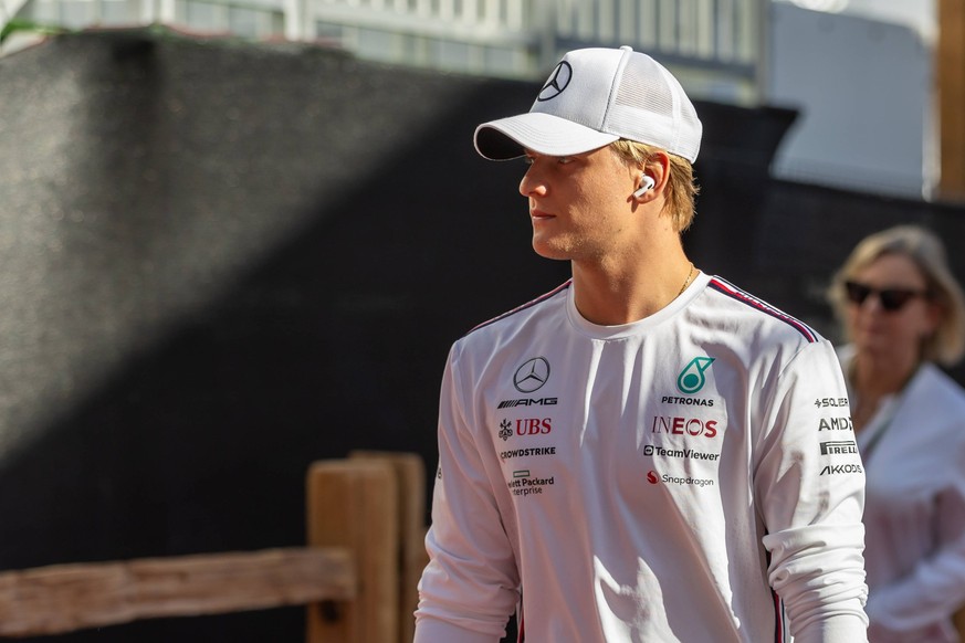 AUSTIN, TX - OCTOBER 22: Mercedes AMG Petronas F1 Team reserve driver Mick Schumacher 47 enters the paddock before the Formula 1 Lenovo United States Grand Prix on October 22, 2023, at Circuit of The  ...