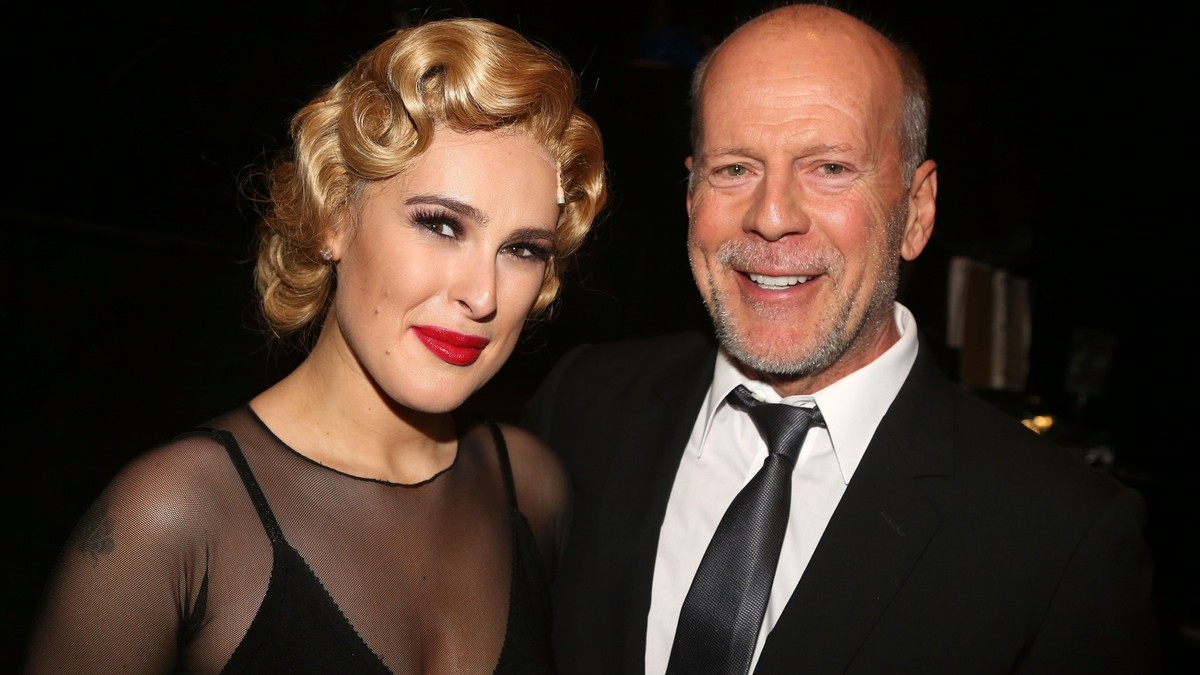 NEW YORK, NY - SEPTEMBER 21: (EXCLUSIVE COVERAGE) Rumer Willis and father Bruce Willis pose backstage as Rumer makes her broadway debut as &quot;Roxie Hart&quot; in Broadway&#039;s &quot;Chicago&quot; ...