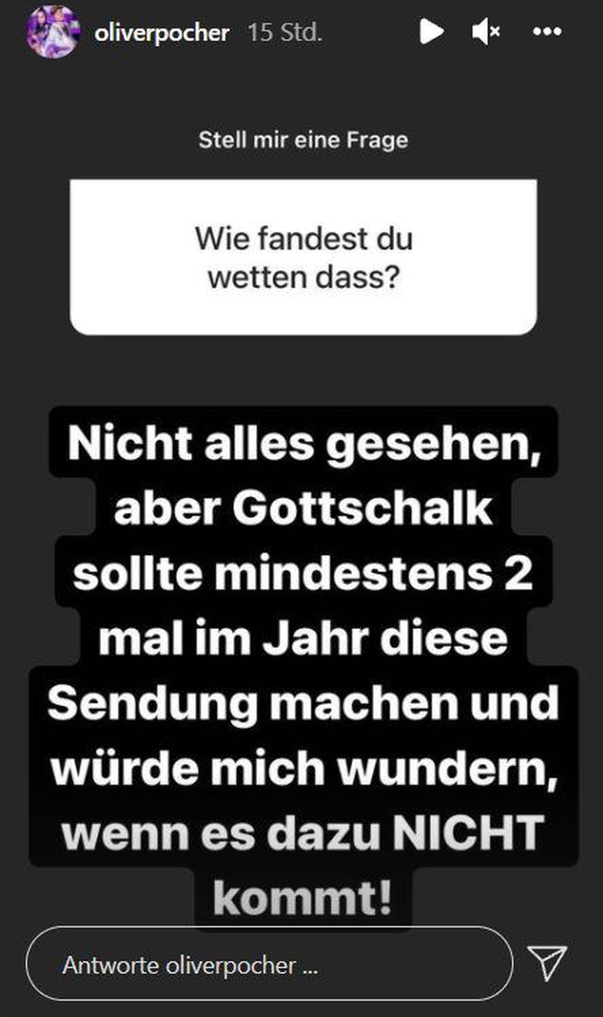 Oliver Pocher hat eine klare Meinung dazu, ob es mit "Wetten, dass..?" weitergehen soll.
