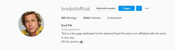 Das ist nicht der offizielle Instagram-Kanal von Brad Pitt.
