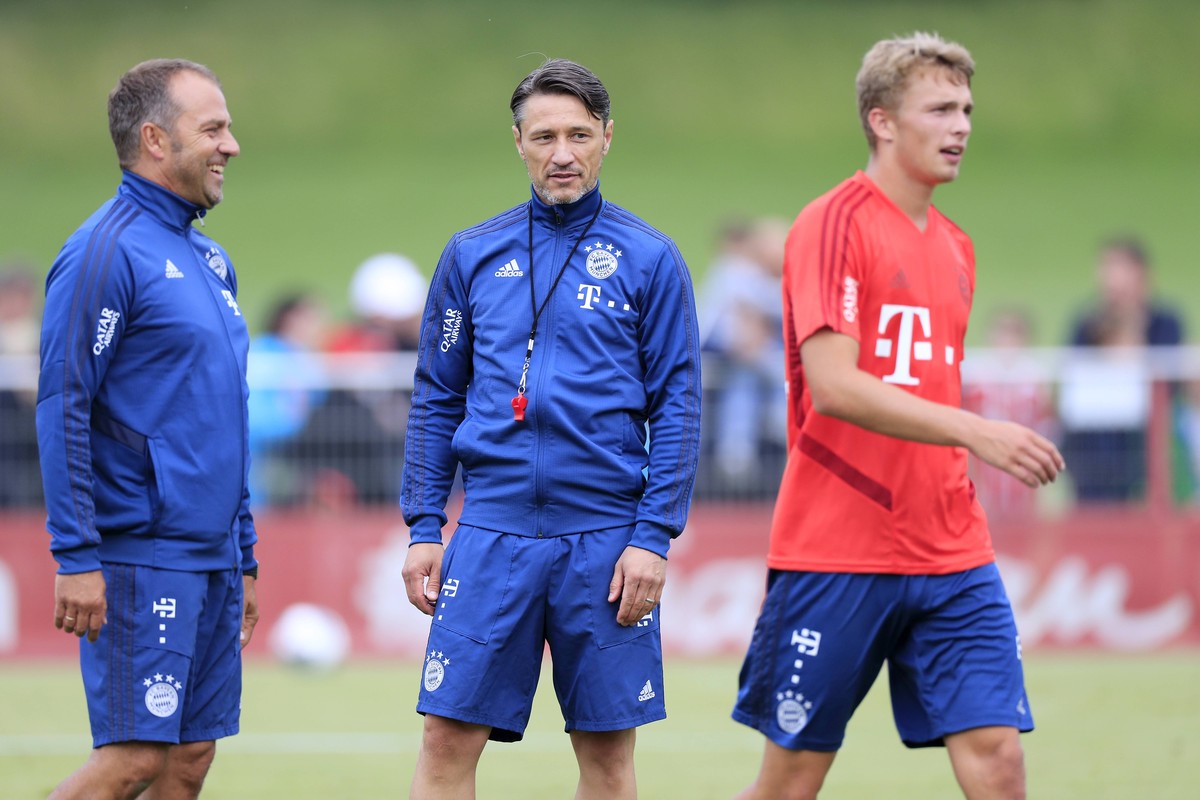 KOVAC Nico Trainer Team FC Bayern Muenchen mit seinem Co-Trainer FLICK Hansi mit ARP Jaan Fiete Erstes Training Team FC Bayern Muenchen Saison 2019-2020 am 08. 07. 2019 in Muenchen *** KOVAC Nico Trai ...