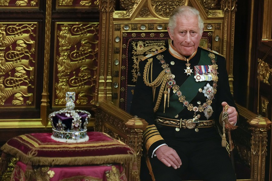 . 10/05/2022. London, United Kingdom. Prince Charles and Camilla and Prince William at the State Opening of Parliament in London. Queen Elizabeth II missed the ceremony for the first time in 59 years  ...