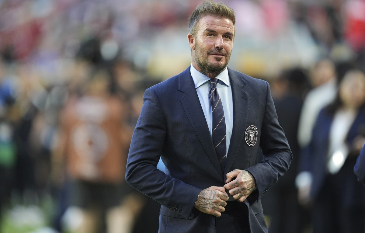 Inter Miami co-owner David Beckham looks on prior to the Club World Cup group A soccer match between Al Ahly and Inter Miami in Miami, Fla., Saturday, June 14, 2025. (AP Photo/Rebecca Blackwell)