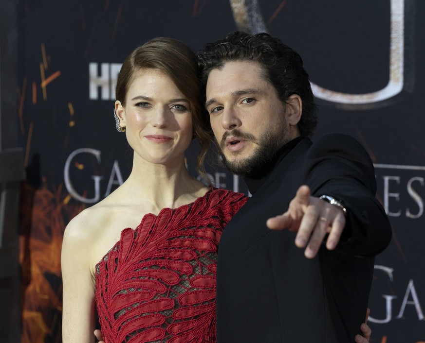 NY: Game of Thrones final season premiere Rose Leslie wearing dress by Oscar de la Renta and Kit Harington attend HBO Game of Thrones final season premiere at Radion City Music Hall New York New York  ...