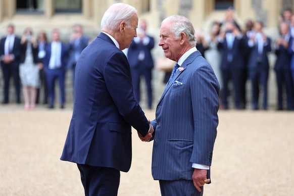 . 10/07/2023. Windsor, United Kingdom. US President Joe Biden with King Charles III at Windsor Castle, United Kingdom. PUBLICATIONxINxGERxSUIxAUTxHUNxONLY xPoolx/xi-Imagesx IIM-24561-0038