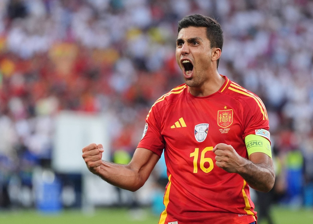 Spain v Germany - UEFA EURO, EM, Europameisterschaft,Fussball 2024 - Quarter Final - Stuttgart Arena Spains Rodri celebrates their sides victory in the UEFA Euro 2024, quarter-final match at the Stutt ...