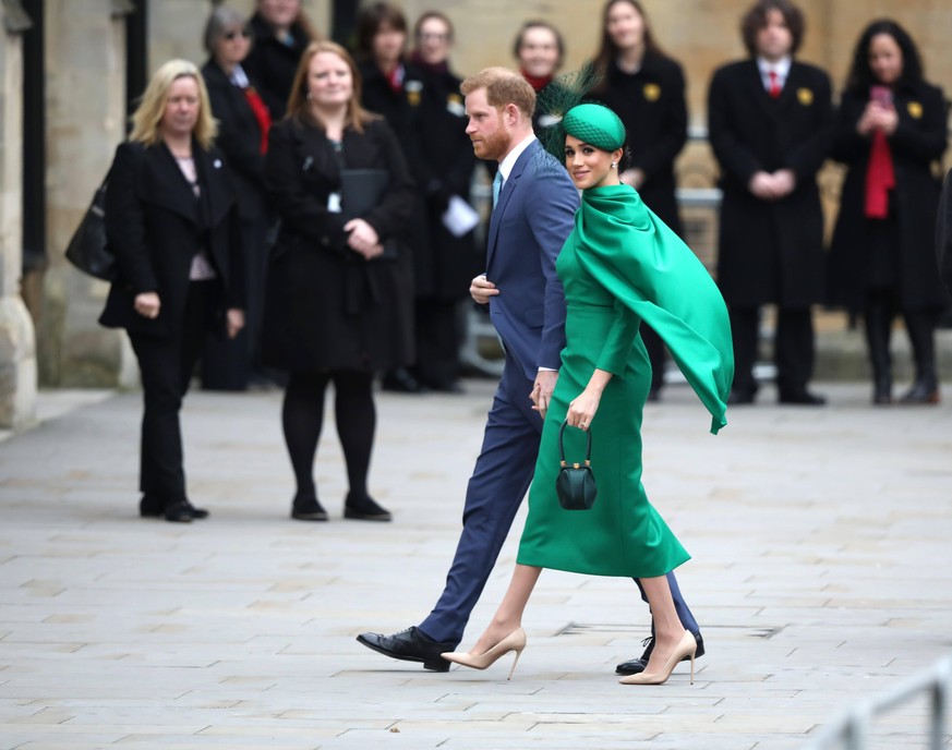 Meghan Markle The Duchess of Sussex, and Prince Harry The Duke of Sussex, arrive at the Commonwealth Service at Westminster Abbey today, attended by Queen Elizabeth II, Prince Charles The Prince of Wa ...