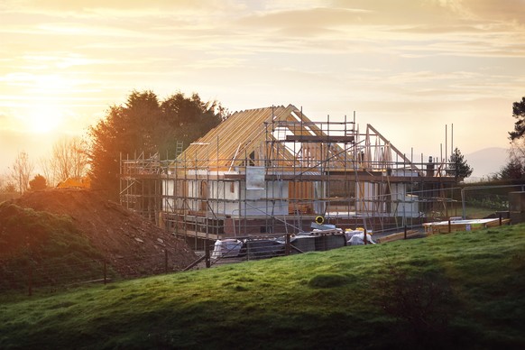 Home under construction on a building site