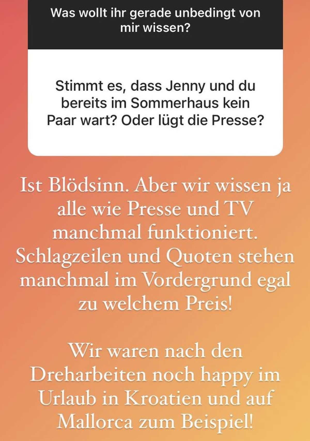 Auch zu den Gerüchten rund um die Trennung bezieht er Stellung.