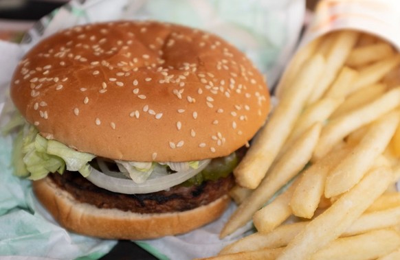 Burger King&#039;s vegan Impossible Whopper burger is seen in a store in Sunnyvale, California, United States, on Wednesday, November 20, 2019. A vegan man has sued Burger King, claiming Burger King&# ...