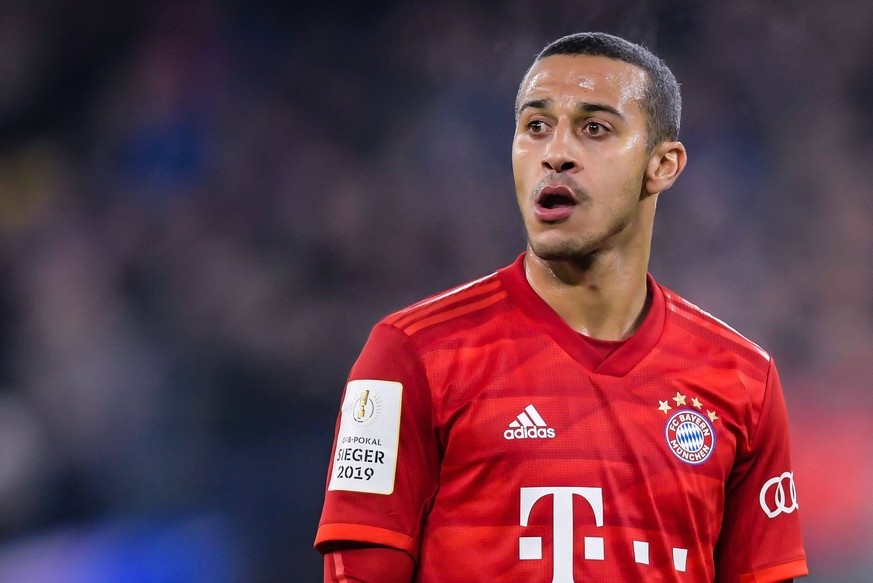 Thiago Alcantara do Nascimento of FC Bayern Munich during the German DFB Pokal quarter final match between FC Schalke 04 and Bayern Munich at the Veltins Arena on March 03, 2020 in Gelsenkirchen, Germ ...