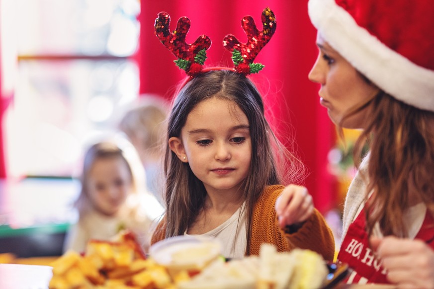 Preschool kids doing homemade decorations for Christmas, Quebec, Canada