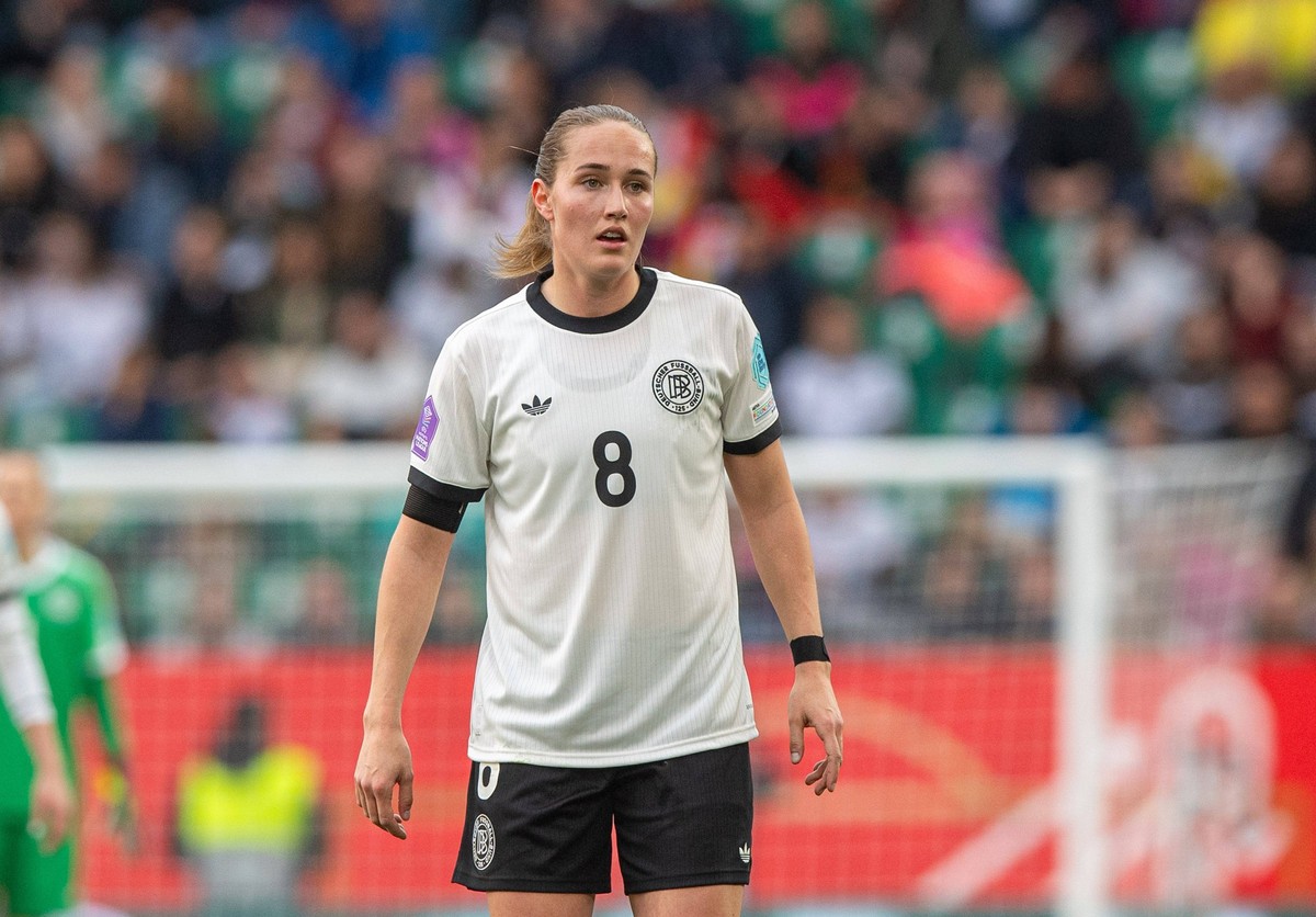 Fu�ball, Frauen, Saison 2024/25, UEFA Nations League Liga A, Gruppe 1, 4. Spieltag in Wolfsburg, Deutschland - Schottland, Sydney Lohmann Deutschland, 08.04. 2025, *** Soccer, Women, Season 2024 25, U ...