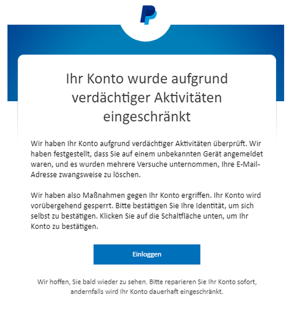 Wer diese Nachricht per Mail erhält, sollte sie umgehend in den Spamordner befördern.