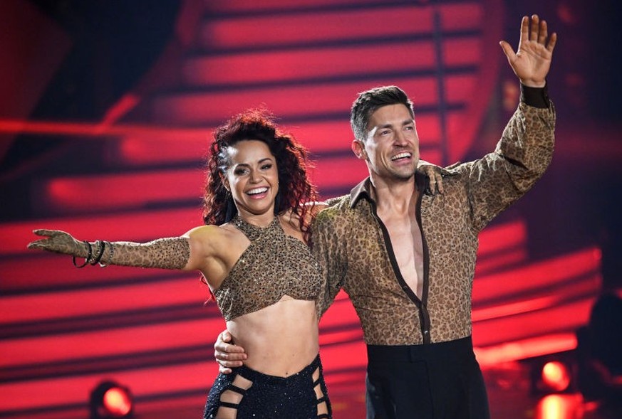 COLOGNE, GERMANY - MARCH 31: Philipp Boy and Christina Luft are seen on stage after their performance at the 6th Show of &quot;Let&#039;s Dance&quot; at MMC Studios on March 31, 2023 in Cologne, Germa ...