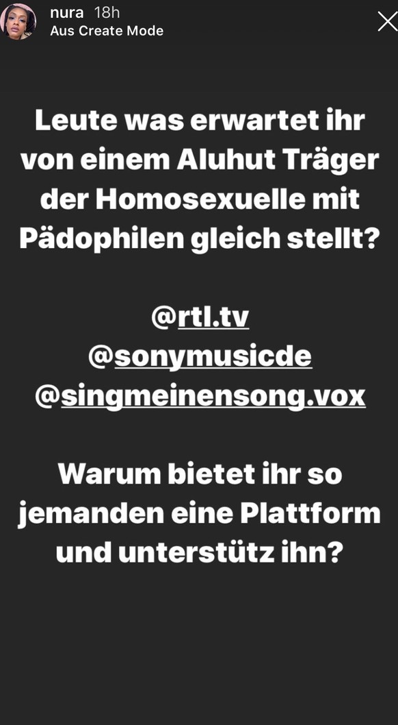 Rapperin Nura: Auf Instagram sagt sie offen, was sie von Xavier Naidoo hält.