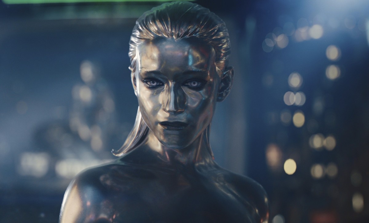 This image released by Disney shows the Silver Surfer, portrayed by Julia Garner, in a scene from &quot;The Fantastic Four: First Steps.&quot; (Marvel/Disney via AP)