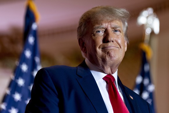 FILE - Former President Donald Trump announces he is running for president for the third time as he smiles while speaking at Mar-a-Lago in Palm Beach, Fla., Nov. 15, 2022. (AP Photo/Andrew Harnik, Fil ...