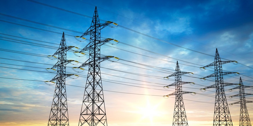 Electrical poles of high voltage in blue sky