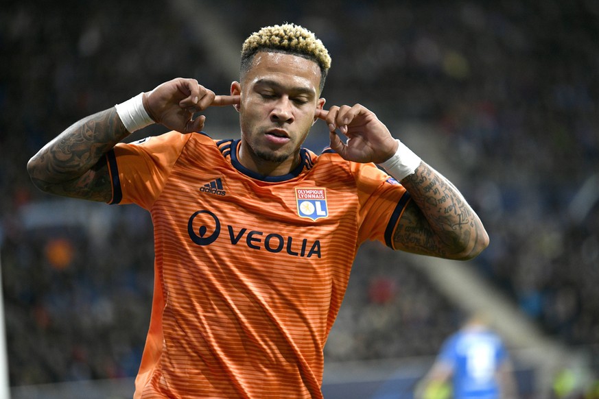 TOR zum 3:2 Memphis Depay Olympique Lyon Torjubel TSG 1899 Hoffenheim vs Olympique Lyon Champions League CL Gruppenphase 23.10.2018 DFL REGULATIONS PROHIBIT ANY USE OF PHOTOGRAPHS AS IMAGE SEQUENCES A ...