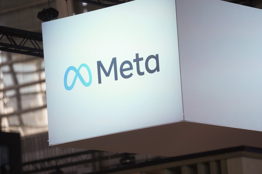 FILE - The Meta logo is seen at the Vivatech show in Paris, France, June 14, 2023. Meta is poised to launch a new app that appears to mimic Twitter, marking a direct challenge to the social media plat ...