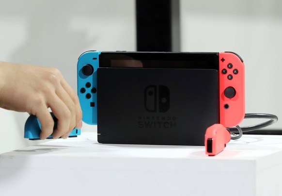 February 11, 2017, Chiba, Japan - Nintendo s new videogame console Switch is displayed at the Tokaigi 2017 , gamers offline meeting in Chiba, suburban Tokyo on Saturday, February 11, 2017. The Nintend ...