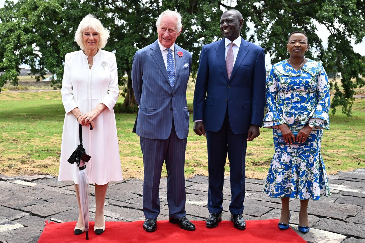 . 31/10/2023. Nairobi, Kenya. King Charles III and Queen Camilla with the President and First Lady of Kenya at Uhuru Gardens in Nairobi on the first day of the State Visit to Kenya. PUBLICATIONxINxGER ...