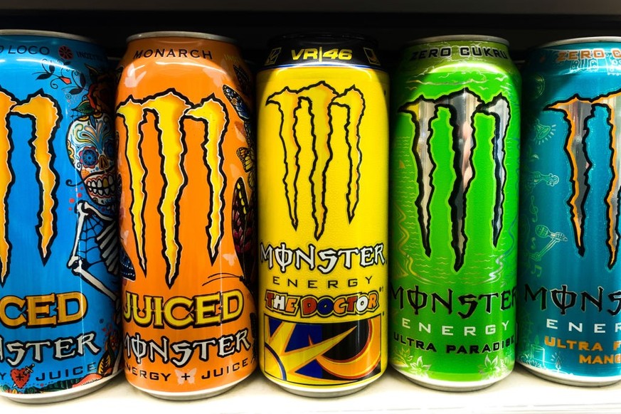 Monster energy drinks cans are seen at the shop in Krakow, Poland on December 31, 2021. (Photo by Jakub Porzycki/NurPhoto via Getty Images)
