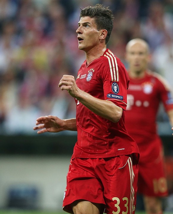 MUNICH, GERMANY - MAY 19: Mario Gomez of Bayern Muenchen is seen in action during UEFA Champions League Final between FC Bayern Muenchen and Chelsea at the Fussball Arena München on May 19, 2012 in Mu ...