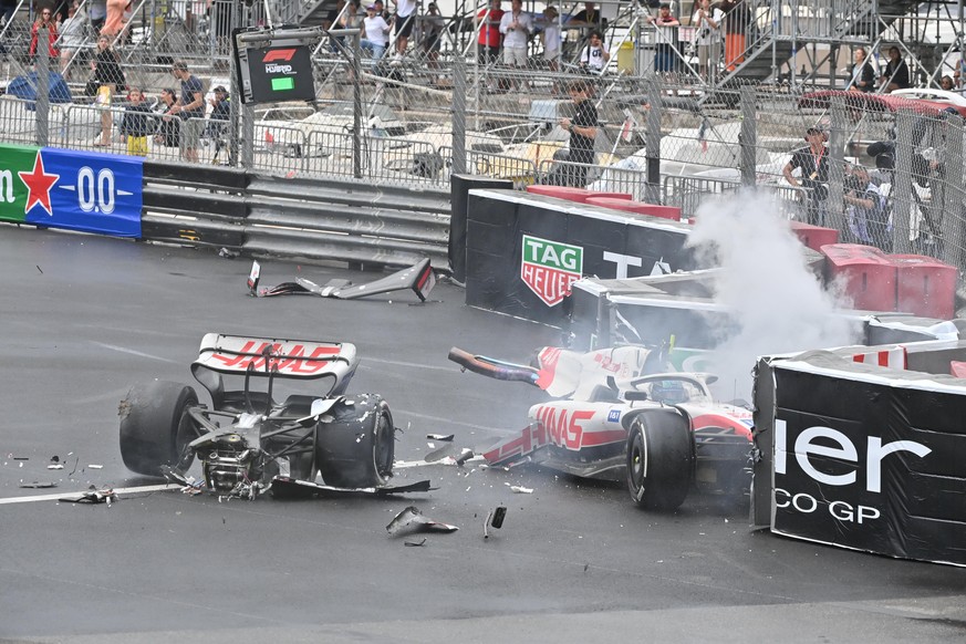 crash, accident, 47 SCHUMACHER Mick (ger), Haas F1 Team VF-22 Ferrari, action during the Formula 1 Grand Prix de Monaco 2022, 7th round of the 2022 FIA Formula One World Championship, on the Circuit d ...