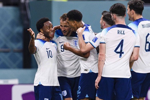 Khalifa International Stadium Raheem Sterling celebrates after scoring for England 3-0 during the World Cup Group B game between England and Iran at the Khalifa International Stadium in Doha, Qatar. E ...