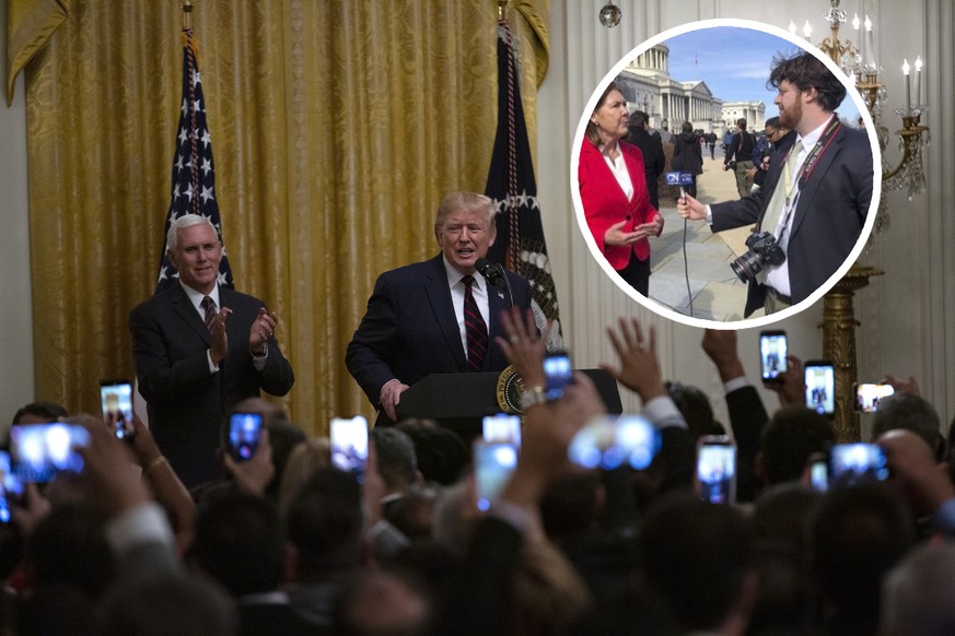 United States President Donald J. Trump, along with United States Vice President Mike Pence, speaks during the Hispanic Heritage Month reception at the White House in Washington D.C., U.S. on Septembe ...