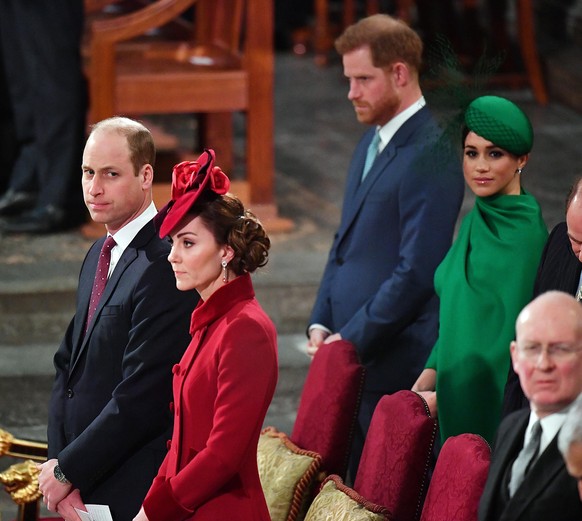 Commonwealth Day 2020. File photo dated 09/03/20 of the Duke and Duchess of Sussex standing behind the Duke and Duchess of Cambridge, at the Commonwealth Service at Westminster Abbey, London on Common ...