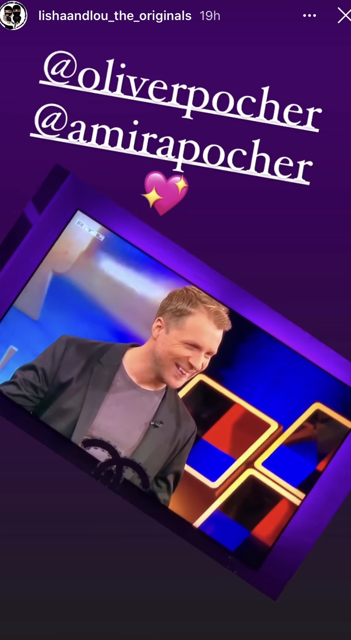 Lisha und Lou veröffentlichten auf ihrem Instagram-Profil einen Ausschnitt aus der Pocher-Show und versahen den Beitrag mit einem Herzen.