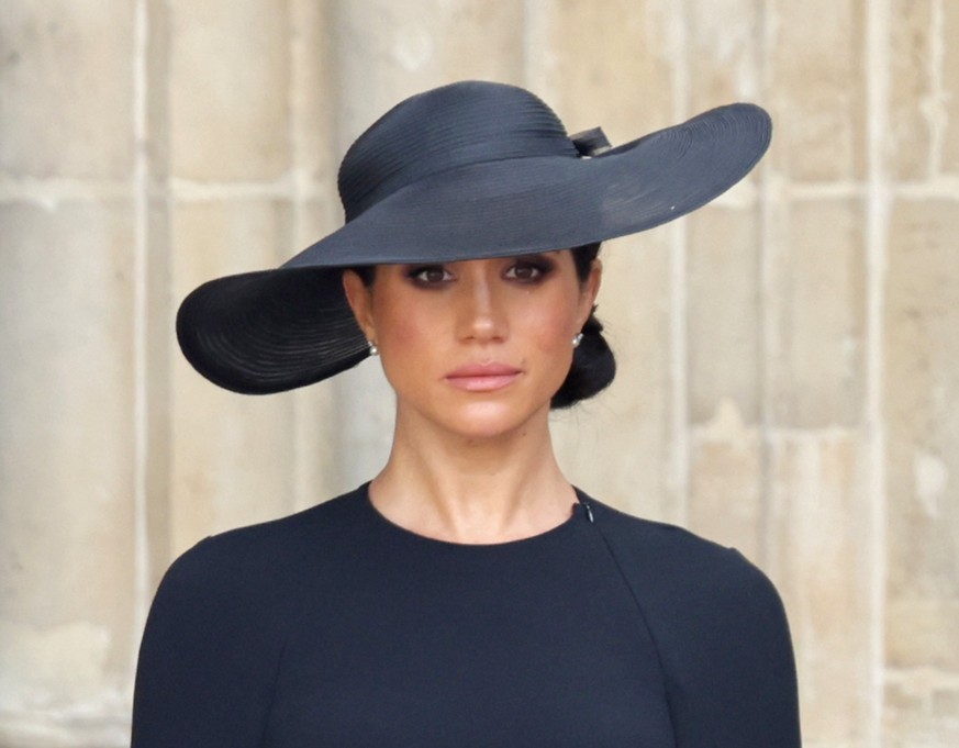 Meghan, Duchess of Sussex is seen during The State Funeral Of Queen Elizabeth II at Westminster Abbey on September 19, 2022 in London, England. Elizabeth Alexandra Mary Windsor was born in Bruton Stre ...